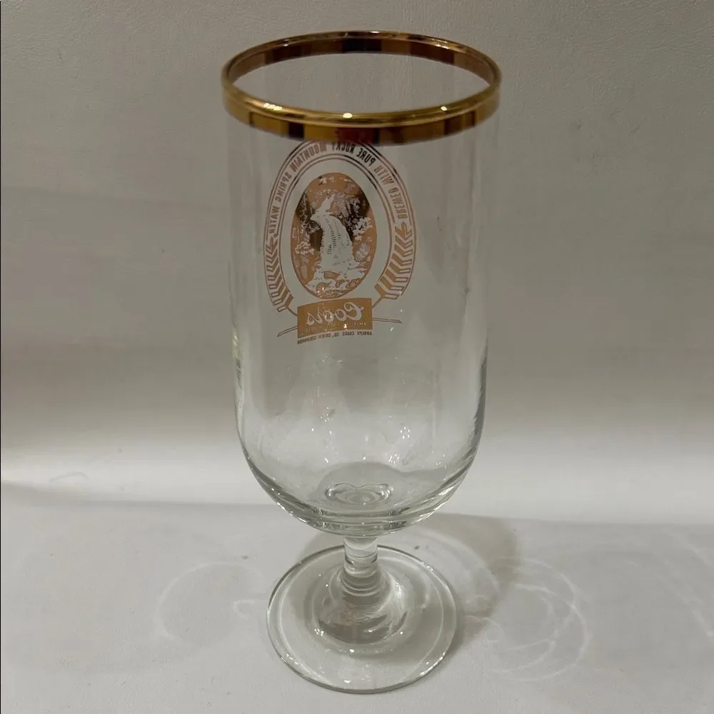 Coors Beer Bar Glass Pure Rocky Mountain Spring 12 Oz Clear Gold Rim 7 In Tall
